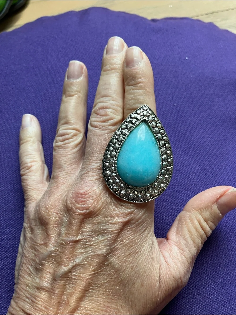 Turquoise Teardrop Statement Ring - Blue Gem Cocktail Ring